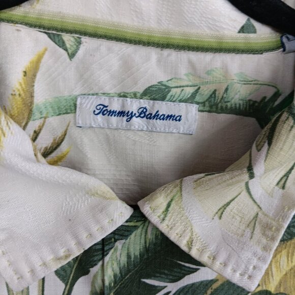 TOMMY BAHAMA Men's Hawaiian Shirt Cream Size XL Silk Tropical Palms Floral - Picture 3 of 5